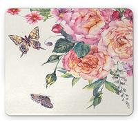 Tappetino per Mouse Vintage Modern Blooming Romantic Flowers with Butterflies Watercolor Style Design Tappetini Mouse Portatile Facile da Pulire Sottomano, per Casa, Ufficio, Computer, 25x30cm