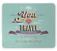 Tappetino per Mouse Vintage Travel Dream Voyage Inspirational Motivational Themed Words Happy Advertisement Print Tappetino Mouse Mousepad Forma Rettangolare, per Ufficio, Casa, 25x30cm
