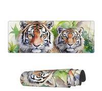 Tappetino Per Mouse Vintage Two Tigers On Grass Tappetino Mouse Gaming Base Antiscivolo In Gomma Mousepad Forma Rettangolare, Per Gaming Mouse, Computer, Laptop, 80x30cm