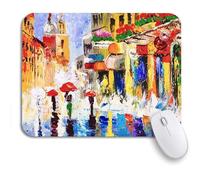 Tappetino per Mouse Watercolor Abstract Colorful Rainy Night Rain Crowd Mousepad Forma Rettangolare Personalizzato Base Antiscivolo in Gomma Tappetino Mouse, per Computer, Laptop, 25 x 30cm