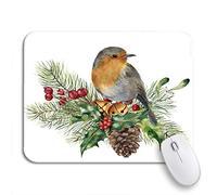 Tappetino per Mouse Watercolor Christmas Composition Bird Bird Fir And Berry Branch Tappetino Mouse Pad Confortevole Tappetino per Il Mouse Antiscivolo, per Computer, Gioco, 25 x 30cm