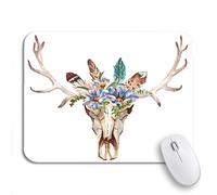 Tappetino Per Mouse Watercolor Deer Head Flowers And Feathers On Boho Skull Mousepad Forma Rettangolare Impermeabile Facile Da Pulire Tappetino Mouse Gaming, Per Scrivania, Ufficio, 25 x 30cm