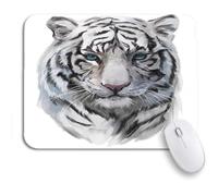 Tappetino per Mouse Watercolor Painting The Head of White Tiger Animal Albino Tappetino Mouse Gaming Lavabile Facile da Pulire Mousepad Forma Rettangolare, per Gaming Mouse, Casa, 25 x 30cm
