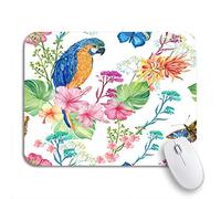 Tappetino per Mouse Watercolor Patterns Parrot And Exotic Flowers Butterfly Hawaiian Tropical Sottomano Base Antiscivolo in Gomma Mousepad Forma Rettangolare, per Gioco, Casa, 25 x 30cm