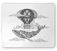 Tappetino per Mouse Whale Retro Ornamental Whale Flying with Hot Balloon in Clouds Tattoo Doodle Art Tappetino Mouse Lavabile Antipolvere Mousepad Forma Rettangolare, per Ufficio, 25x30cm