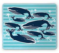 Tappetino per Mouse Whale Themed Design with Whales And Anchors in The Image Tappetino Mouse Gaming Lavabile Mousepad Forma Rettangolare, per Ufficio, Scrivania, Laptop, 25x30cm