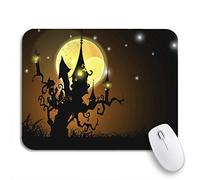 Tappetino per Mouse Witch Halloween Full Moon Night Haunted House On Dead Mousepad Forma Rettangolare Lavabile Confortevole Tappetini Mouse, per Computer, Casa, 25 x 30cm
