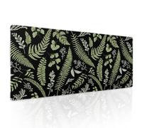 Tappetino per mouse XL con foglie tropicali e piante verdi e nere, 80 x 30 cm, base in gomma antiscivolo, bordo cucito, grande XL, tappetino per mouse per scrivania, gaming, laptop, desktop, 80 x 30