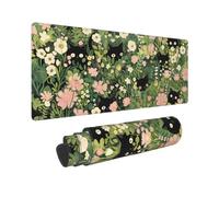 Tappetino per mouse XL con gatto e motivo floreale, 80 x 30 cm, rosa e verde, arte estetica Kawaii con fiore esteso grande tappetino per mouse da gioco tappetino da scrivania con base in gomma