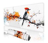 Tappetino per Mouse XXL 800 x 400 x 3 mm, Tappetino Mouse Bianco, Grande Mousepad Uccello con Base in Gomma Antiscivolo, Lavabile Tappeto Scrivania da Gioco, Migliorare Precisione e Velocità, K-22