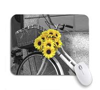 Tappetino per Mouse Yellow Black Bicycle Decorated Sunflowers BW White Photography City Tappetino Mouse Pad Confortevole Tappetino per Il Mouse Antiscivolo, per Computer, Casa, 25 x 30cm