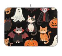 Tappetino per piano di lavoro con gatto vampiro nero, per Halloween, tappetino scolapiatti per asciugare i piatti, XL, 18 x 24 cm