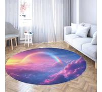 Tappetino per porta circolare colorato per sala giochi al tramonto 100cm - Tappeti rotondi lavabili antiscivolo arcobaleno per soggiorno Camera da letto Camera degli ospiti Cucina Asilo nido