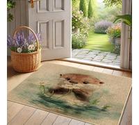Tappetino per porta di lontra carino zerbino da lontra per interni ed esterni, decorazione primaverile, antiscivolo, in fibra naturale, impermeabile, facile da pulire, 73 x 43 cm