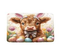 Tappetino Per Porta Spring Easter Highland Cow & Bunny, Egg Flower Cute Scene Resistente Tappeto D'Ingresso Interno Lavabile In Lavatrice Tappeto Interno Per Casa Ingresso Ufficio