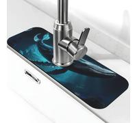 Tappetino per rubinetto a balena con motivo vintage blu per lavello da cucina, assorbente ad asciugatura rapida, tappetino paraspruzzi, grazioso tappetino drenante per lavello da cucina