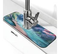 Tappetino per rubinetto a cascata bianca e foresta per lavello della cucina, tappetino super assorbente, tappetino per lavello per cucina, bagno, bar, rubinetto, decorazione, regali (38,1 x 14 cm)