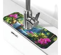 Tappetino per rubinetto a cascata con foresta pluviale per lavello da cucina, tappetino super assorbente, tappetino per lavello per cucina, bagno, bar, rubinetto, decorazione, regali (38,1 x 14 cm)