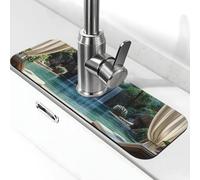 Tappetino per rubinetto a cascata e piscina in cortile, per lavello della cucina, tappetino super assorbente, tappetino per lavello per cucina, bagno, bar, rubinetto, decorazione, regali (38,1 x 14 cm