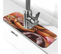 Tappetino per rubinetto a ciambella al cioccolato per lavello da cucina, paraspruzzi, 14 x 38 cm, diatomite, ad asciugatura rapida, vassoio per lavello super assorbente, con ventosa per rubinetto e