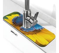 Tappetino per rubinetto a farfalla blu girasole per lavello da cucina, paraspruzzi, 14 x 38 cm, diatomite, ad asciugatura rapida, vassoio per lavello super assorbente rubinetto a ventosa maniglia