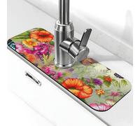 Tappetino per rubinetto a farfalla con uccelli e fiori per lavello da cucina, paraspruzzi, 14,9 x 38,1 cm, diatomite, ad asciugatura rapida, vassoio per lavello super assorbente, con ventosa per
