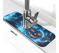 Tappetino per rubinetto a fiamma blu fantasma zucca di Halloween per lavello da cucina paraspruzzi ad asciugatura rapida, tappetino di scarico intorno al rubinetto per lavello