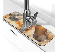Tappetino per rubinetto a forma di anatra di pollo per lavello da cucina, paraspruzzi, 14,9 x 38,1 cm, diatomite, ad asciugatura rapida, vassoio per lavello super assorbente, con ventosa per rubinetto