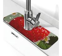 Tappetino per rubinetto a forma di fragola per lavello da cucina, aggiornamento premium 2025: diatomite super assorbente ad asciugatura rapida rubinetto ventosa lavabile lavello da cucina paraspruzzi