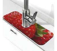 Tappetino per rubinetto a forma di fragola rossa per lavello da cucina, aggiornamento premium 2025: diatomite super assorbente ad asciugatura rapida rubinetto ventosa lavabile lavello da cucina
