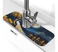 Tappetino per rubinetto a forma di pavone dorato al chiaro di luna per lavello da cucina tappeto assorbente ad asciugatura rapida protezione dagli schizzi bello tappetino di drenaggio per