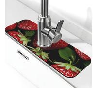 Tappetino per rubinetto a fragola rossa per lavello da cucina, super assorbente, cattura schizzi Diatomite ad asciugatura rapida in pietra rubinetto maniglia gocciolatoio vassoio tappetino per lavello