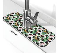 Tappetino per rubinetto a pois con pappagallo e foglia di tucano per lavello da cucina, tappetino drenante per lavello da cucina, paraspruzzi, assorbente, ad asciugatura rapida, tappetino per lavello
