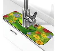 Tappetino per rubinetto a rana per lavello da cucina, aggiornamento premium 2025: diatomite super assorbente, ad asciugatura rapida, con ventosa lavabile, paraspruzzi per lavello da cucina, 14 x 38 cm