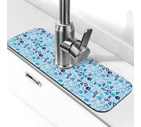 Tappetino per rubinetto blu con righello di stampa matematica per lavello da cucina, tappetino drenante per lavello da cucina, paraspruzzi, assorbente ad asciugatura rapida, tappetino per lavello da