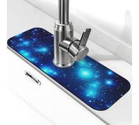 Tappetino per rubinetto blu con stelle brillanti per lavello da cucina, paraspruzzi, 14,9 x 38,1 cm, diatomite, ad asciugatura rapida, vassoio per lavello super assorbente, rubinetto a ventosa per