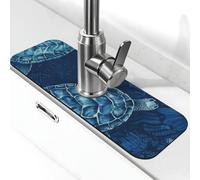 Tappetino per rubinetto blu tartaruga marina per lavello da cucina, tappetino per rubinetto super assorbente, cattura spruzzi, diatomite ad asciugatura rapida in pietra per rubinetto antigoccia