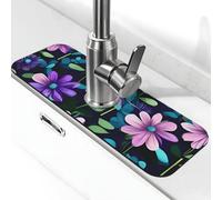 Tappetino per rubinetto camelia viola per lavello da cucina, paraspruzzi, 14,9 x 38,1 cm, diatomite, ad asciugatura rapida, vassoio per lavello super assorbente, con ventosa per rubinetto e