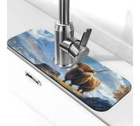 Tappetino per rubinetto con alte montagne e nuvole bianche consumano buoi lavello paraspruzzi, ventosa per rubinetto della cucina, maniglia per rubinetto del rubinetto, vassoio raccogli gocce per