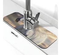 Tappetino per rubinetto con cavallo bianco in esecuzione per lavello della cucina, tappetino per asciugatura, super assorbente, tappetino per lavello da cucina, bagno, bar, decorazione regalo (38,1 x