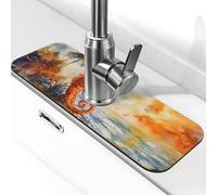 Tappetino per rubinetto con cavalluccio marino sotto l'albero di cocco per lavello della cucina, tappetino super assorbente, tappetino per lavello per cucina, bagno, bar, rubinetto, decorazione