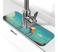 Tappetino per rubinetto con cervo meccanico sull'alta montagna, tappetino paraspruzzi per rubinetto della cucina, maniglia del rubinetto, vassoio raccogli gocce per bagno (38,1 x 14 cm)