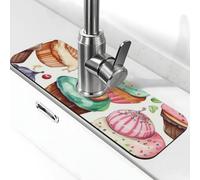 Tappetino per rubinetto con ciambelle e muffin, per lavello da cucina, super assorbente, in diatomite, ad asciugatura rapida, in pietra di diatomite, vassoio raccogli gocce per lavello del bagno