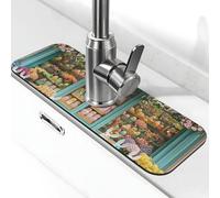 Tappetino per rubinetto con coniglietto e tulipani con rosa bianca, tappetino per scolare il lavello della cucina, tappetino super assorbente, per cucina, bagno, lavandino, bar, rubinetto, decorazione