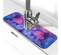 Tappetino per rubinetto con delicata medusa paraspruzzi, con ventosa per rubinetto della cucina, tappetino antigoccia per bagno (38,1 x 14 cm)