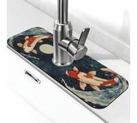 Tappetino per rubinetto con due carpe koi sulla superficie del lago, tappetino paraspruzzi per rubinetto della cucina, maniglia per rubinetto, vassoio raccogli gocce per bagno (38,1 x 14 cm)