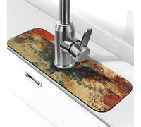 Tappetino per rubinetto con due uccelli dagli occhi rossi, tappetino paraspruzzi per rubinetto della cucina, ventosa per rubinetto della cucina, vassoio raccogli gocce per bagno (38,1 x 14 cm)