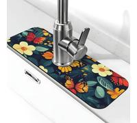 Tappetino per rubinetto con farfalla bianca fiorita, tappetino antigoccia per rubinetto della cucina, tappetino per asciugatura per bagno (38,1 x 14 cm)