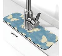 Tappetino per rubinetto con farfalla bianca, tappetino paraspruzzi per rubinetto della cucina, con ventosa, per il bagno, 38,1 x 14 cm