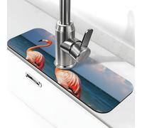 Tappetino per rubinetto con fenicottero che cammina sulla spiaggia per lavello della cucina, paraspruzzi, 14,9 x 38,1 cm, diatomite, ad asciugatura rapida, vassoio per lavello super assorbente